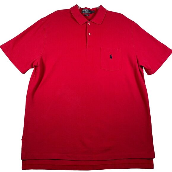 Polo Ralph Lauren Mens Polo Shirt XL Red Cotton Short Sleeve Pocket Black Pony - Picture 1 of 10